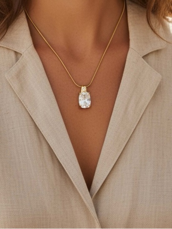 Swarovski Jewelry - Swarovski gold-tone elongated cushion-cut crystal pendant necklace 15”17.5”